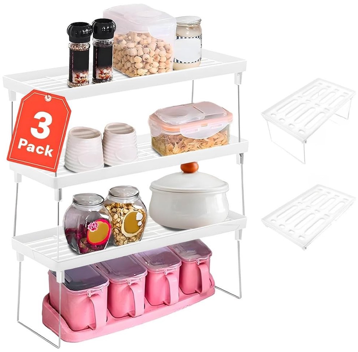 Omgoods - Set van 3 Ruimtebesparende Planken - Opvouwbaar, Wit, Ideaal voor Thuis of Kantoor