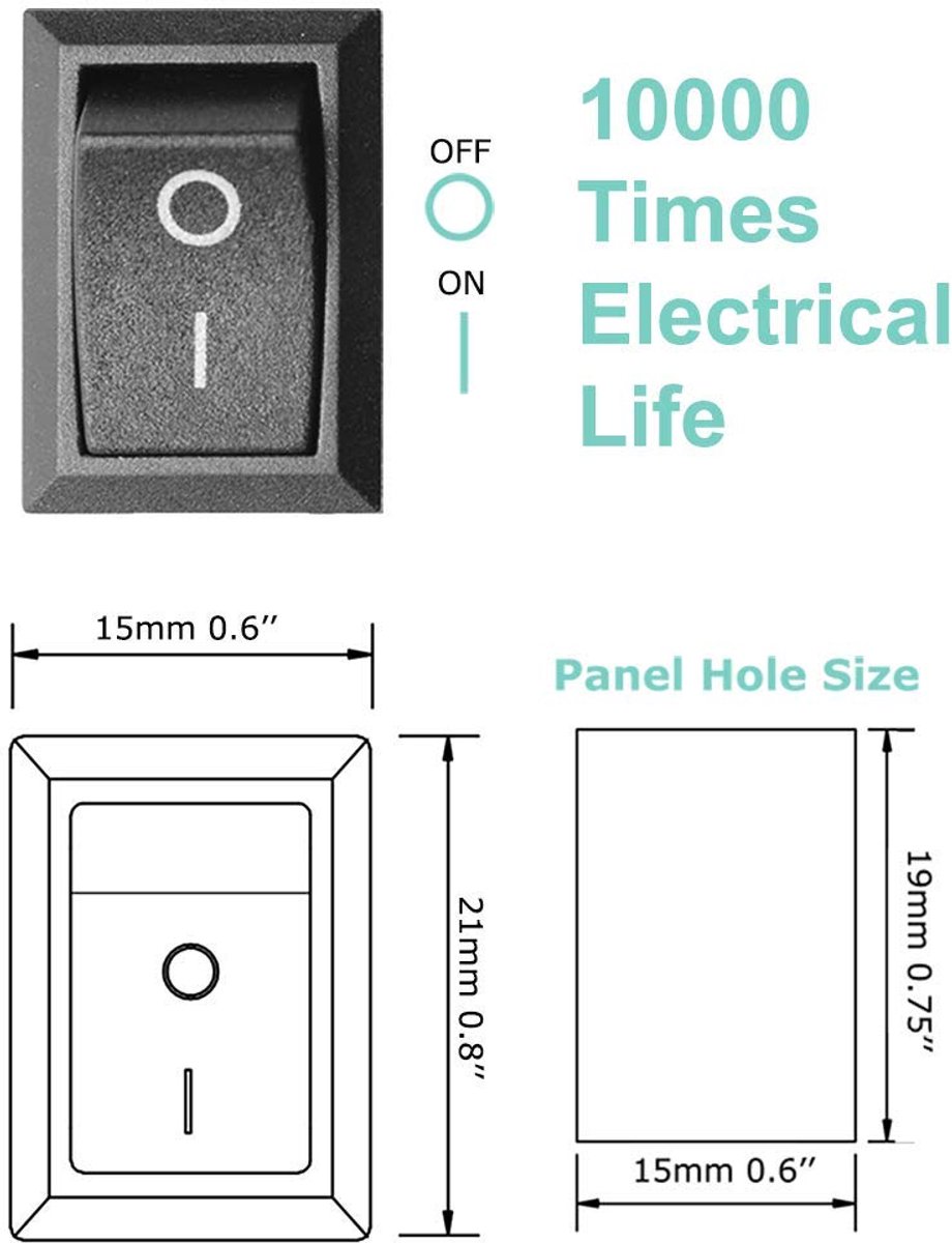 Drukschakelaar, AC 6 A/250 V, 10 A/125 V, 2-polige boot, tuimelschakelaar, SPST aan/uit schakelaar, aan/uit tuimelschakelaar, mini-boot, tuimelschakelaar, schakelaar voor auto, boot