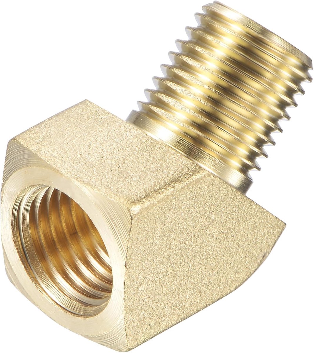sourcing map Messing elleboog 45 graden hoek buisaansluiting adapter 1/4 NPT buitendraad tot binnendraad