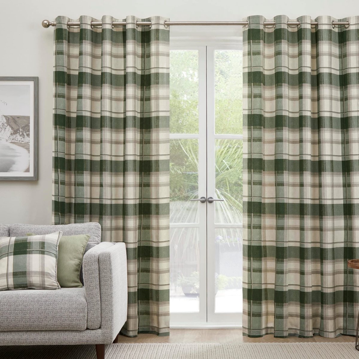 Omgoods - Fusion Groene Tartan Gordijnen W 66 x L90 - 100% Katoen - 2 Panels met Oogjes