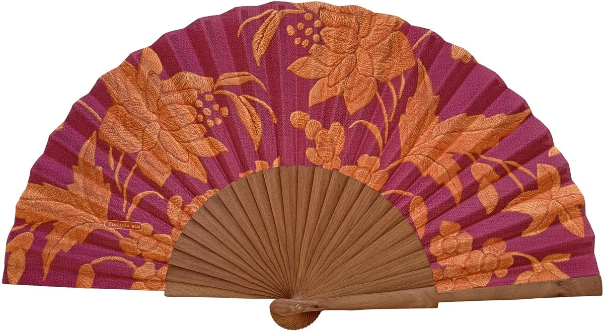 Omgoods - Spaanse Hand Fan Alba - Houten en Katoenen Ventilator met Jute Etui