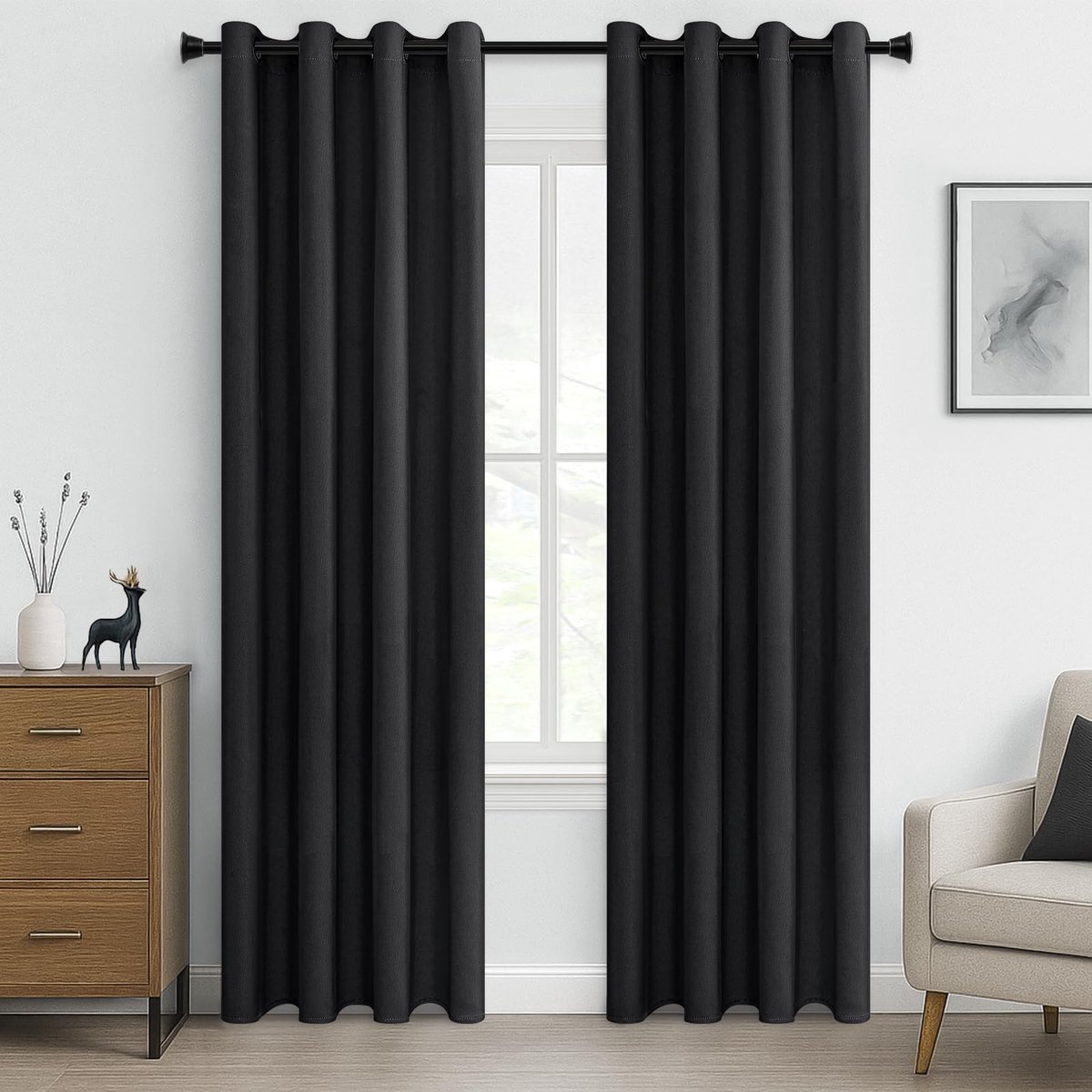 Omgoods - Opaque Thermal Curtains Set van 2 - Blackout Gordijnen 240 x 140 cm - Zwart