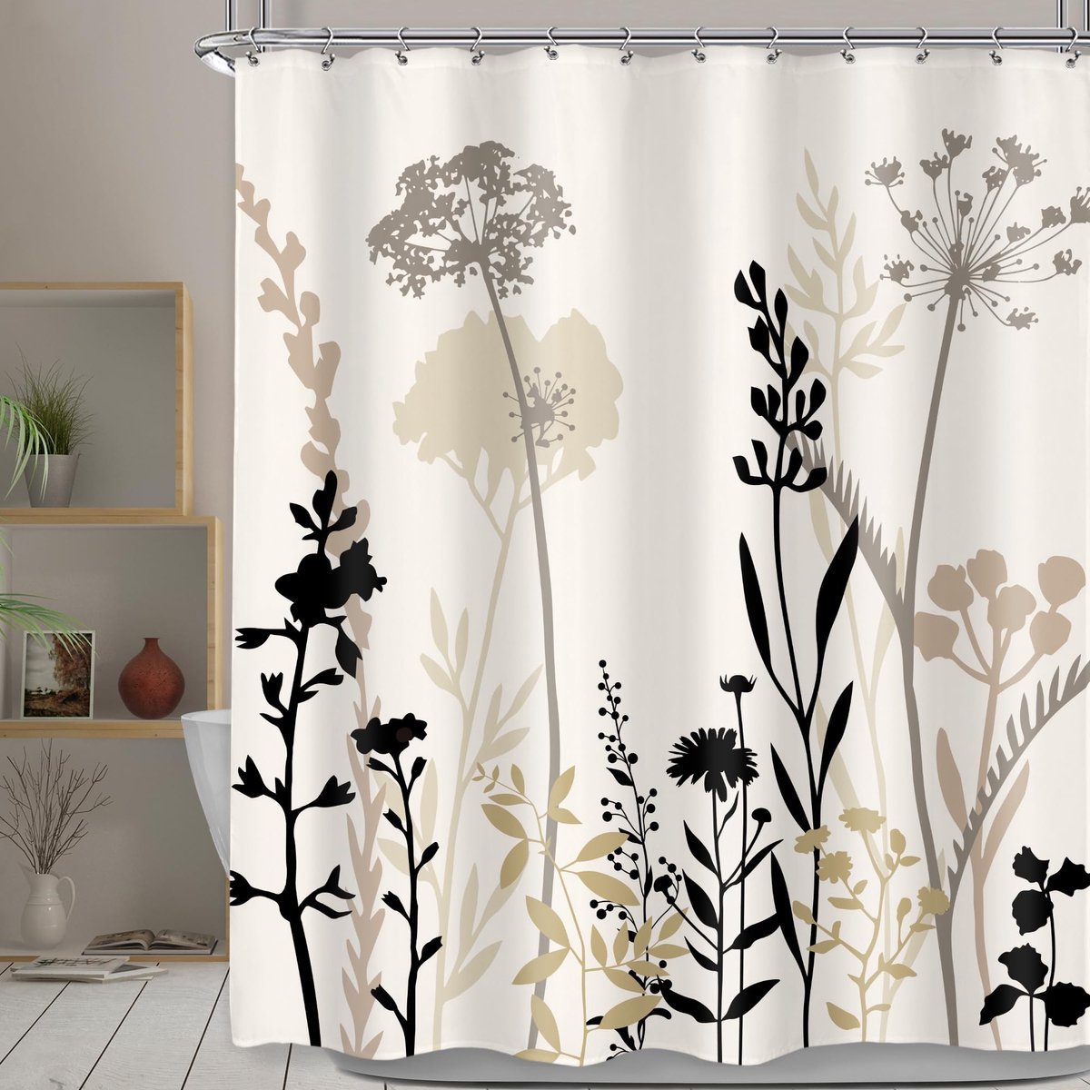 Omgoods - Beige Douchgordijn met Bloemen 60x72 inch Waterdicht