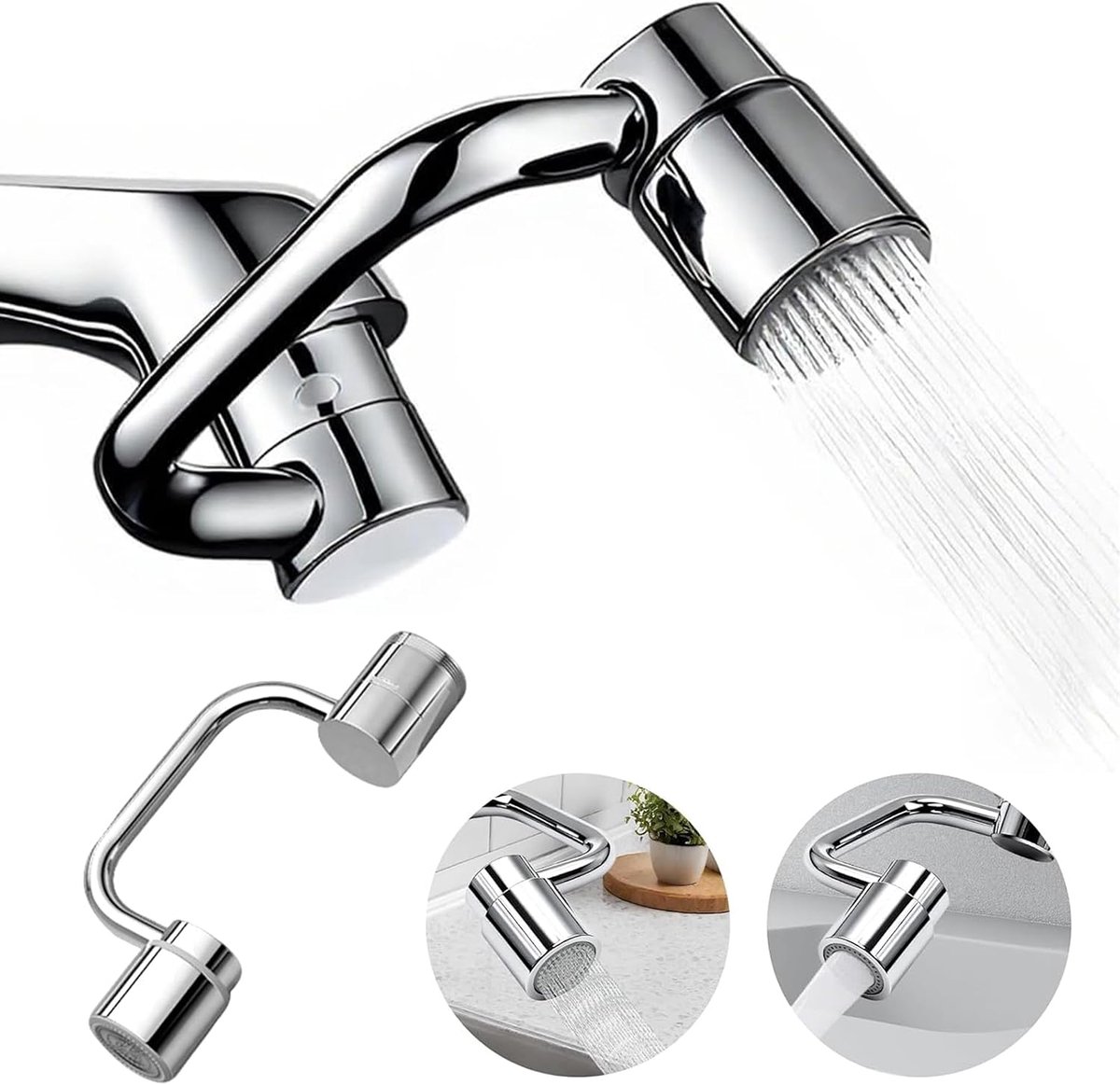 1080 graden, draaibaar, met installatieaccessoires, multifunctionele verlengkraan voor badkamer, keuken, anti-spatten, drukboost kraanopzetstuk
