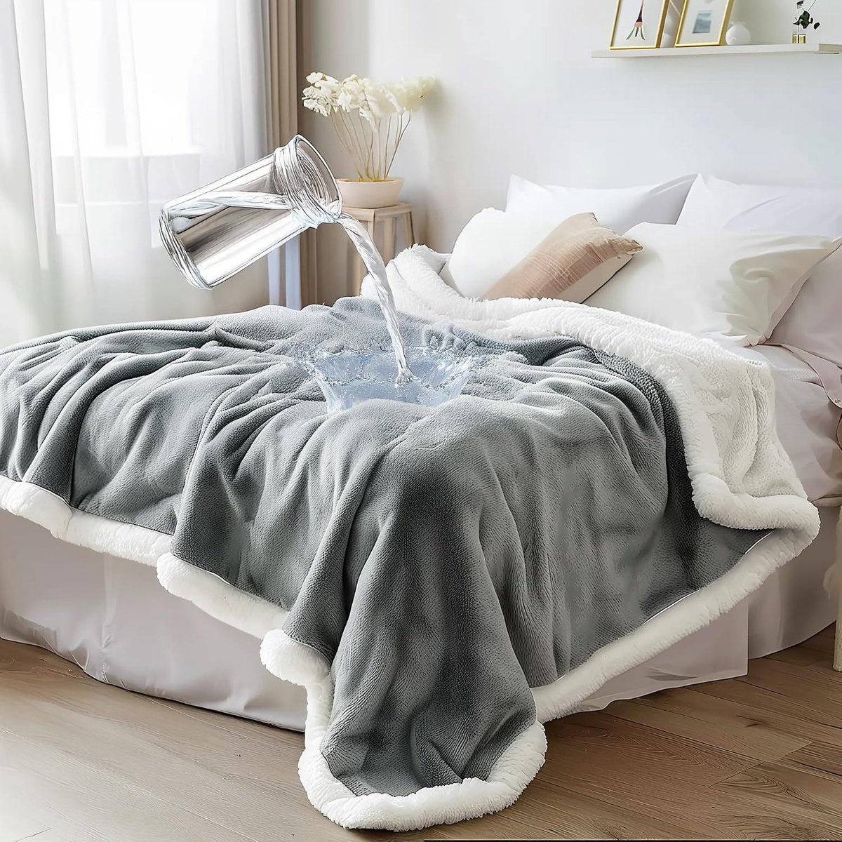 Sherpa Huisdierdeken: Bed Bank Sofa Meubelbeschermer voor Honden, Zacht, Pluizig, Duurzaam Omkeerbare Gooi Grijs/Wit 127x152cm