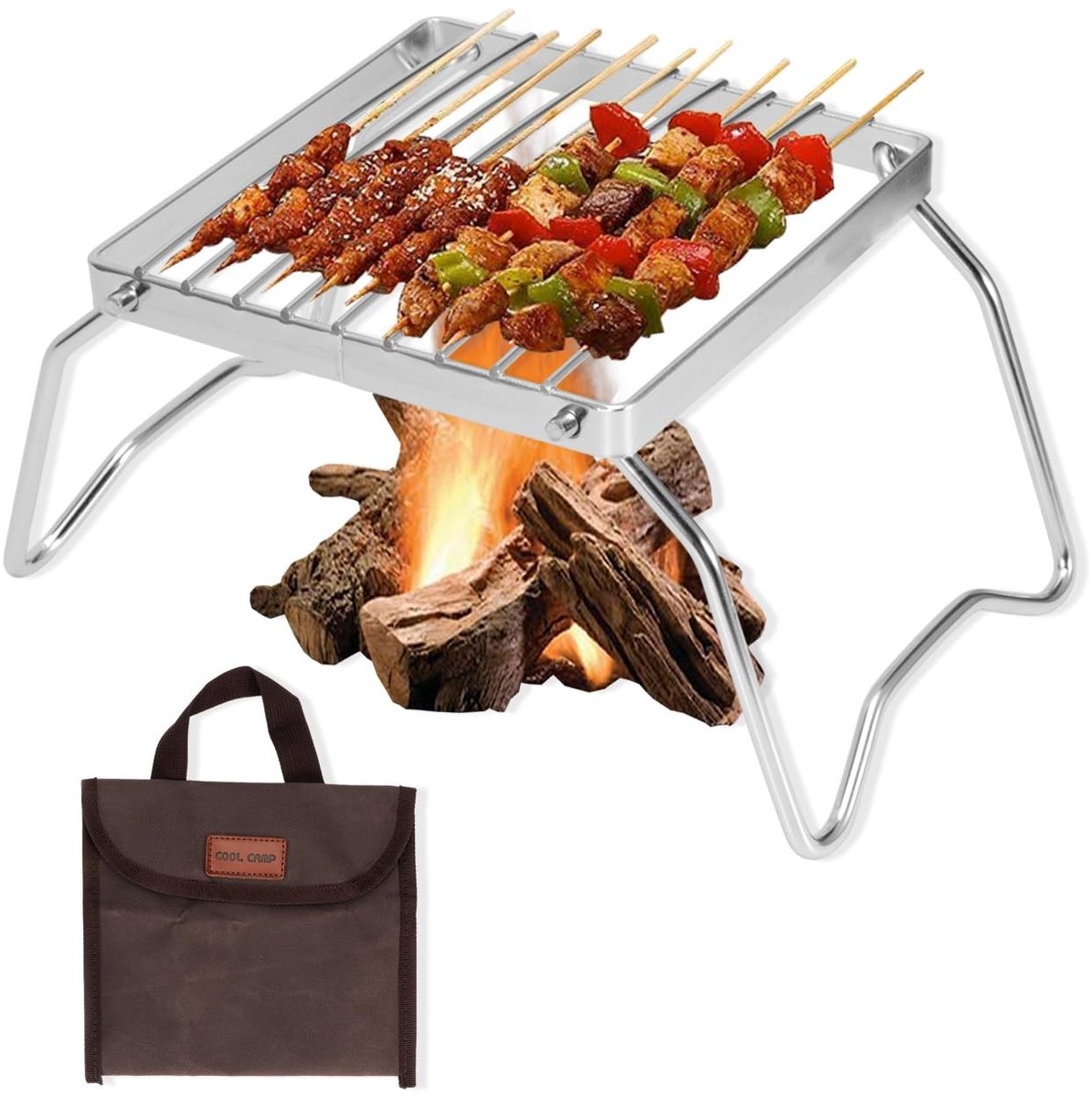 Omgoods - Draagbare RVS Grill Rack voor Barbecue en Kamperen