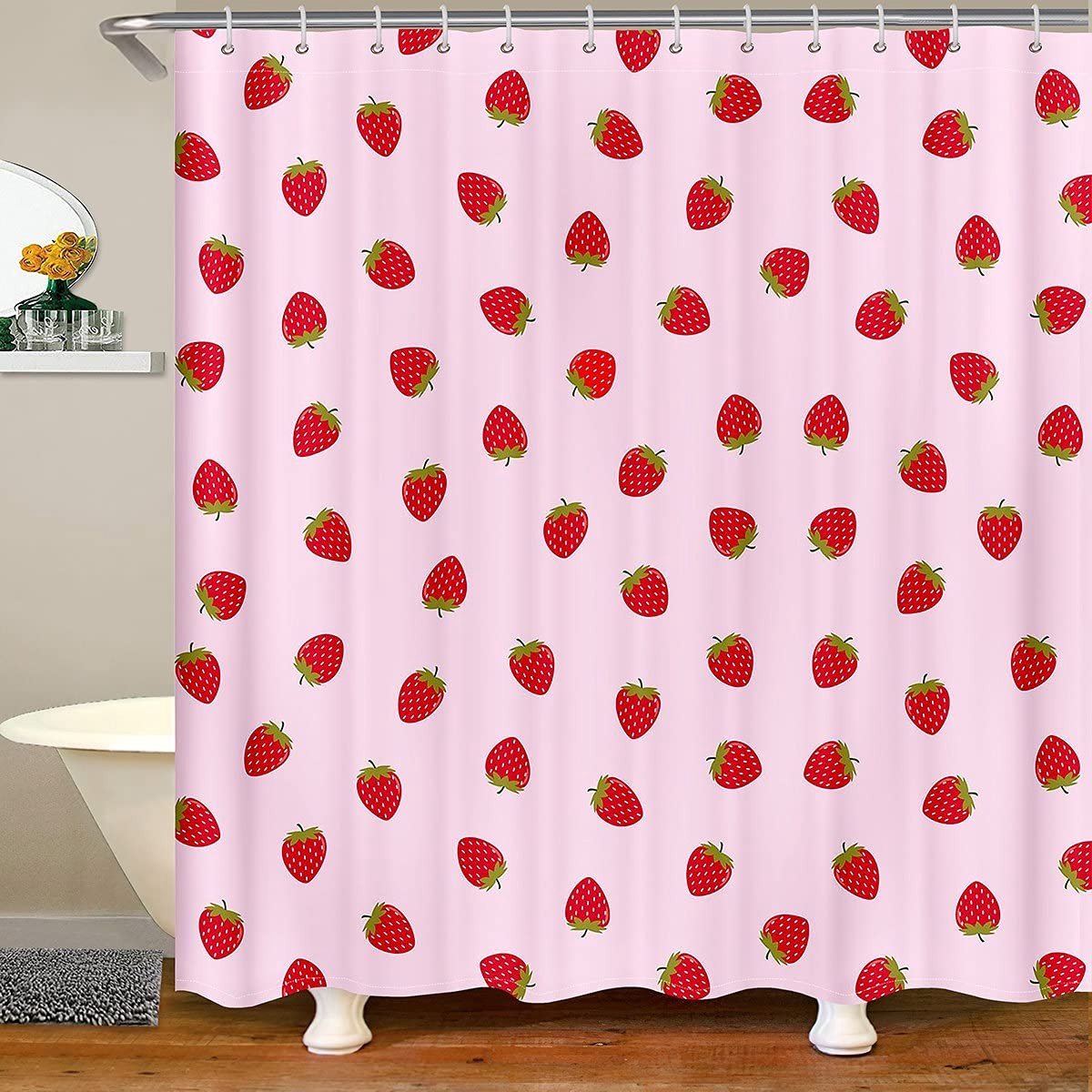 Omgoods - Aardbei Douchegordijn voor Kinderen 180 x 240 cm Waterdicht