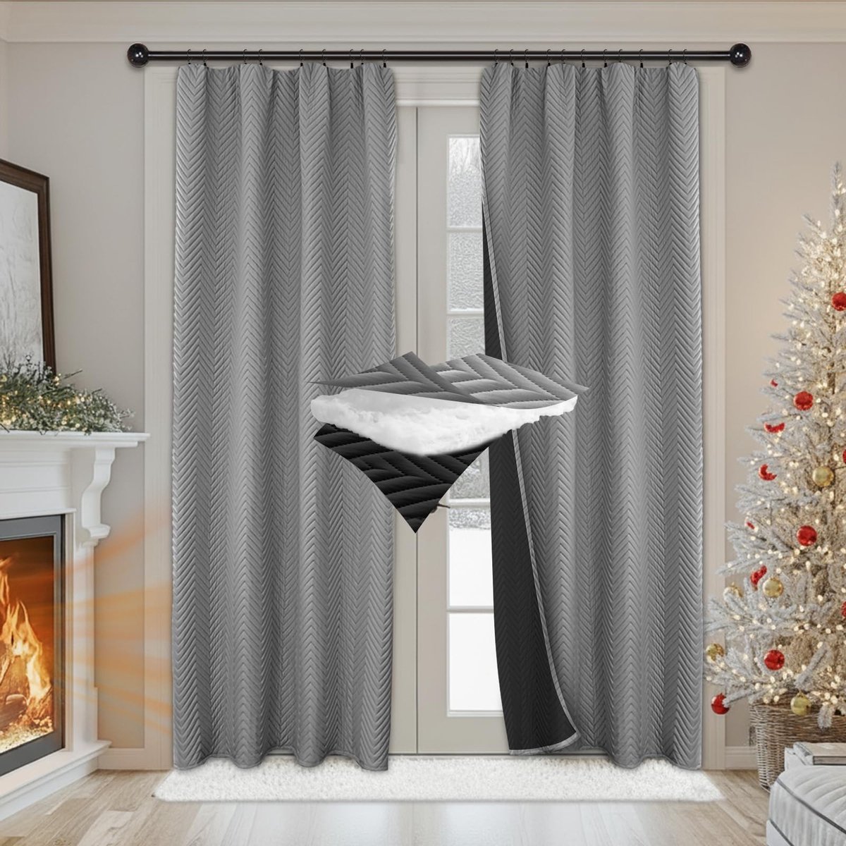 Omgoods - Warmte-isolerende velours gordijnen, 2-delige set, 260 x 140 cm, grijs