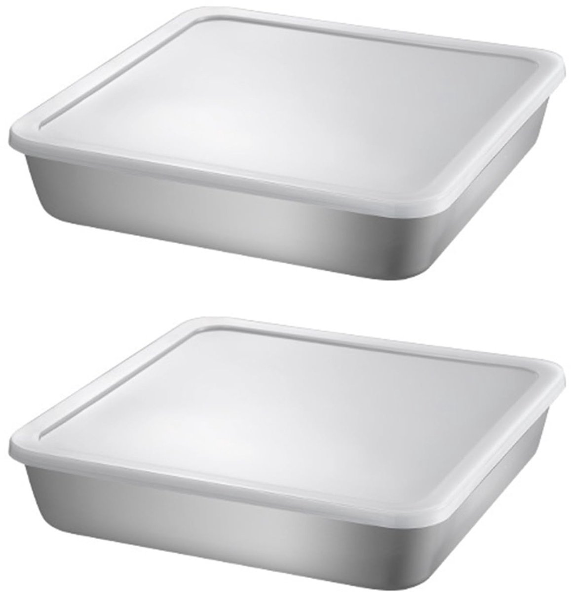 Omgoods - Set van 2 Vierkante Cake Tins met Deksel - 20 x 20 cm, Vaatwasmachinebestendig