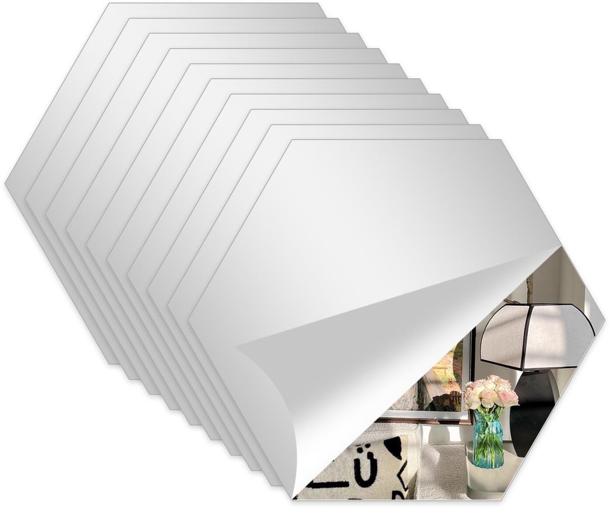 Omgoods - Set van 10 Zelfklevende Hexagon Wandspiegels - 20 x 20 cm Explosiebestendig