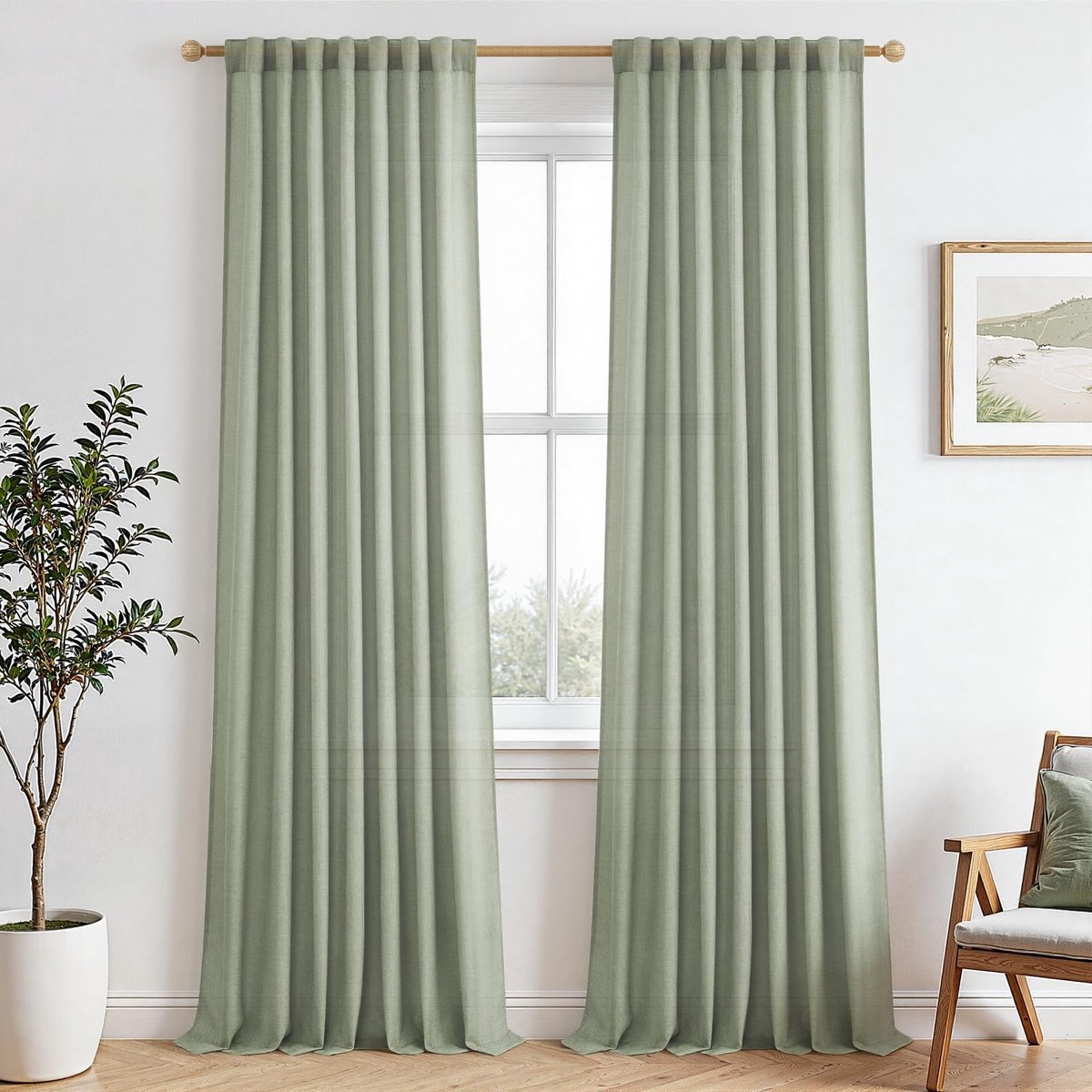 Omgoods - Extra Lange Gordijnen - Semi-Transparant 260 x 140 cm Set van 2 Saliegroen