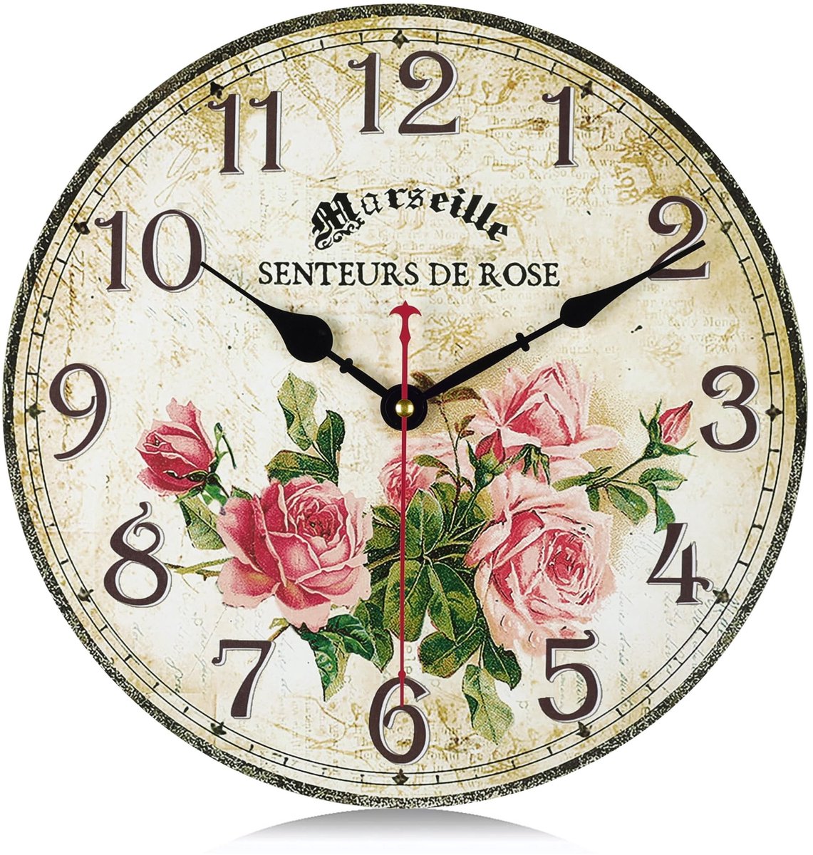 Omgoods - Vintage Wandklok met Rozen 30 cm - Stille Klok voor Woonkamer en Slaapkamer