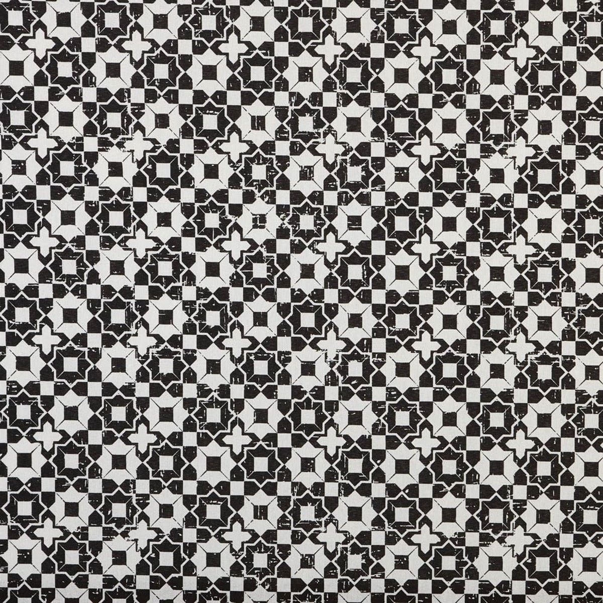Omgoods - Bedrukt Linnen Stof voor Decoratie en Kussens 100 x 280 cm Mosaic - Zwart