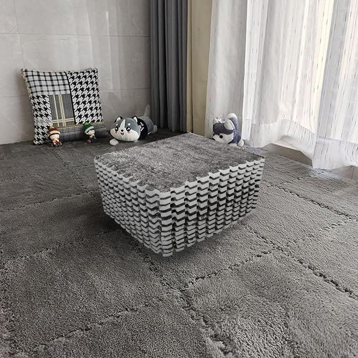 Omgoods - 12 Stuks In Elkaar Grijpende Pluche Schuimmat - 30x30 cm Vloertegels voor Thuis