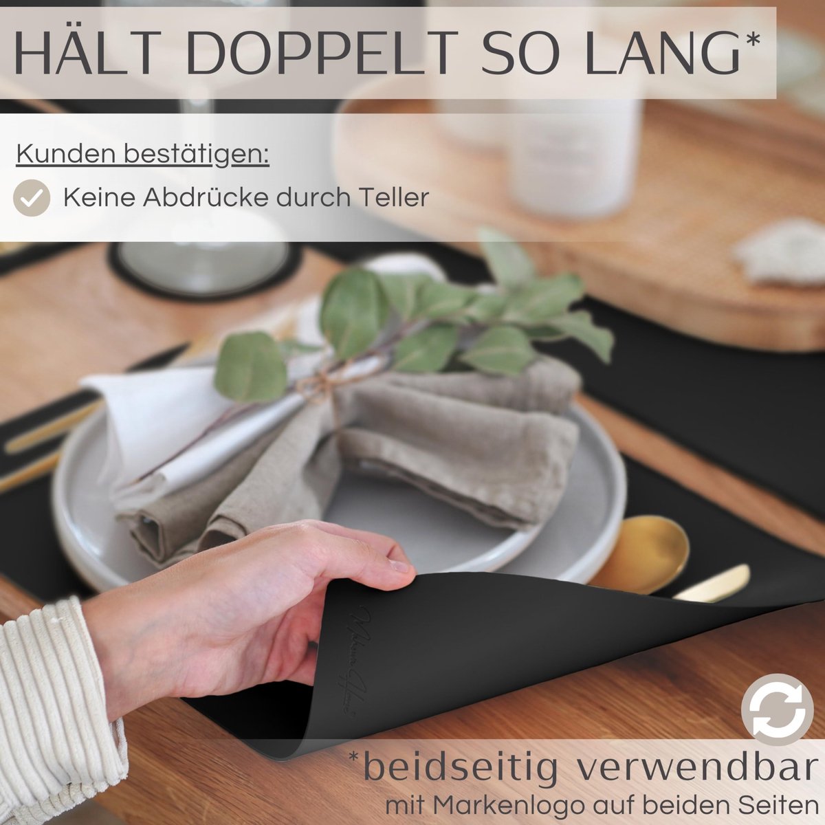 Omgoods - Set van 6 Premium Faux Leather Placemat - Waterdicht en Wasbaar, Zwart met Houder