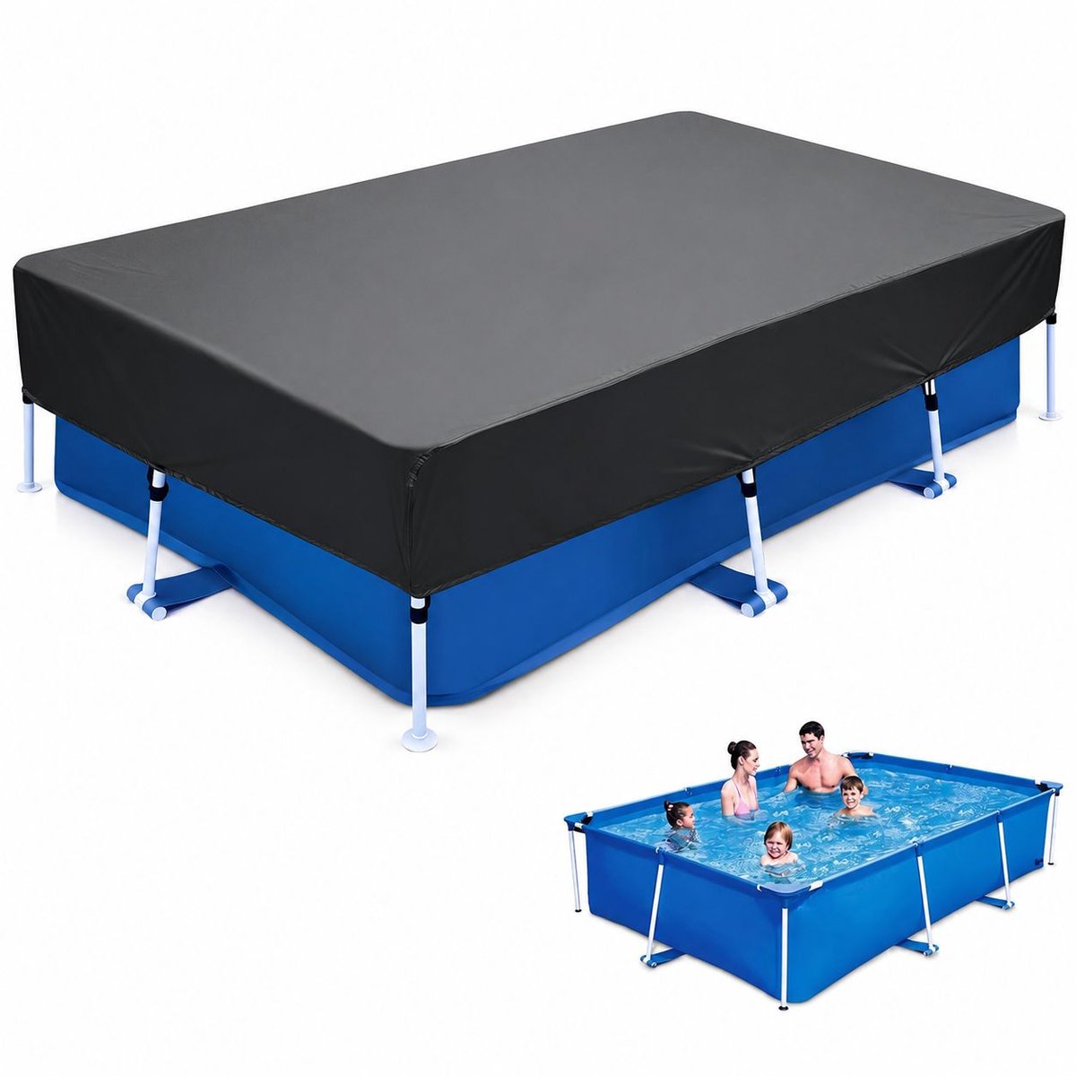 VHV - Zwembadhoes rechthoekig 260 x 170 x 30 cm - 210D Oxford afdekzeil met trekkoord - Zwart - Voor zwembad en tuin