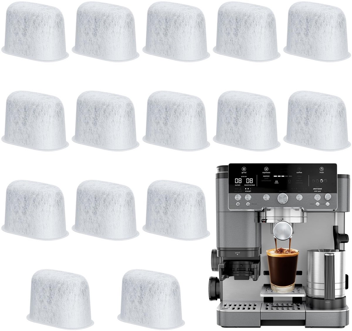 Omgoods- Waterfilter 15 Stuks - Vervangingsfilters - Geschikt voor Ninja Koffiemachine - Grijs - Efficiënte Filtratie - Handmatige Maatvoering - Koffiefilter