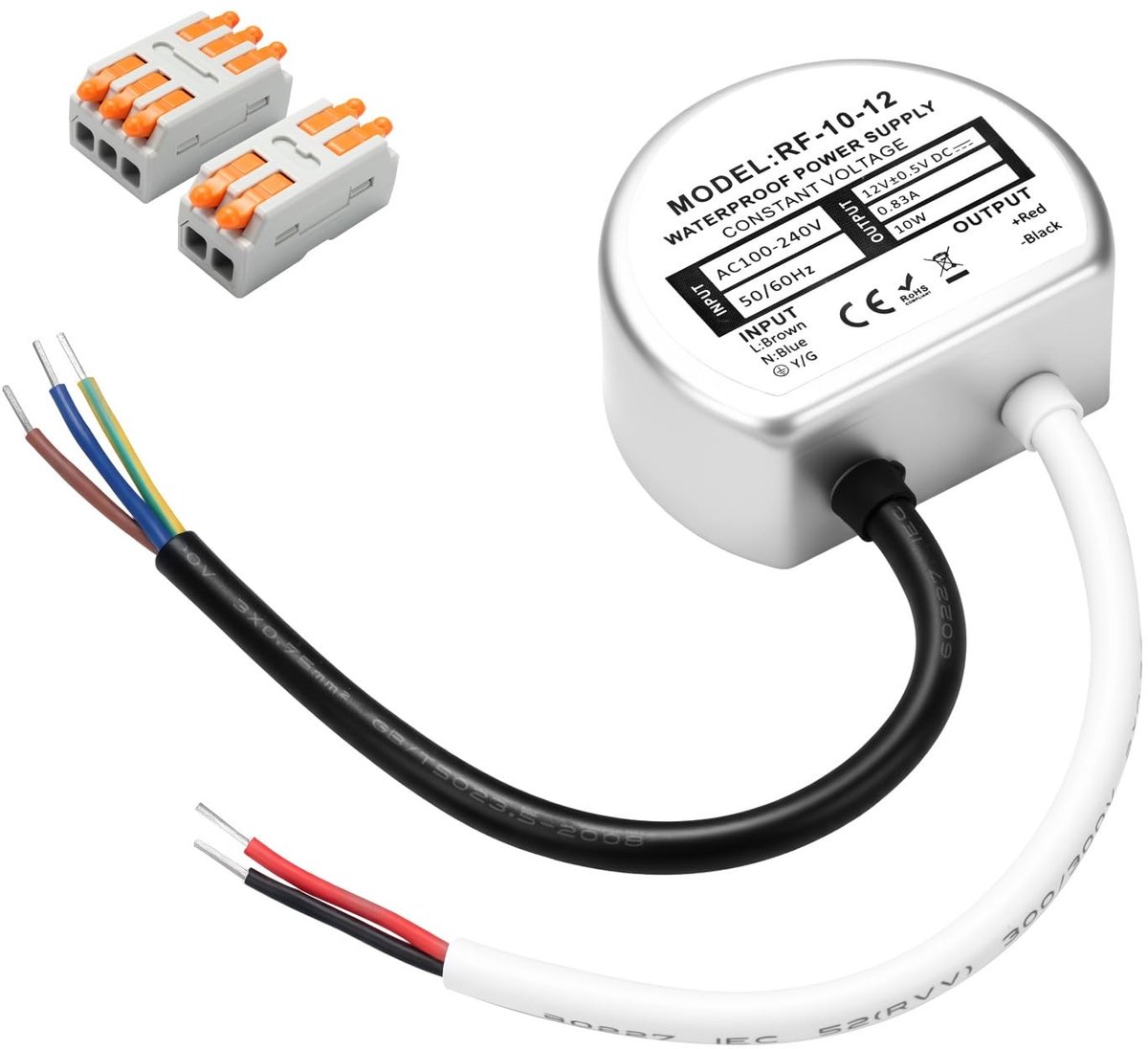 Omgoods - LED Transformer 230V naar 12V DC Waterproof 10W voor LED Verlichting