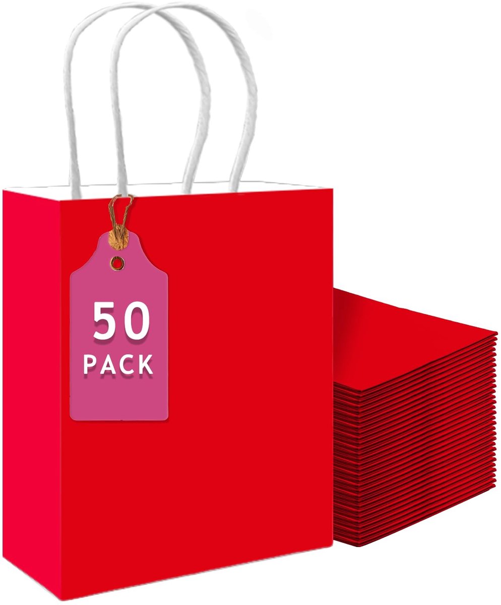 Omgoods - 50 Stuks Grote Rode Papier Cadeauzakken met Handvatten