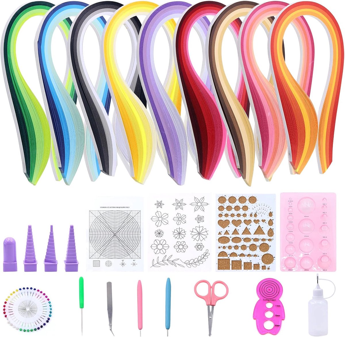 916-delige set papieren quilling-gereedschap, 900-delige set van 5 mm, 45 kleuren strips met sleuvenpen, curling coach, pincet, priem, vormgereedschap, parelpen, bump styler, mal