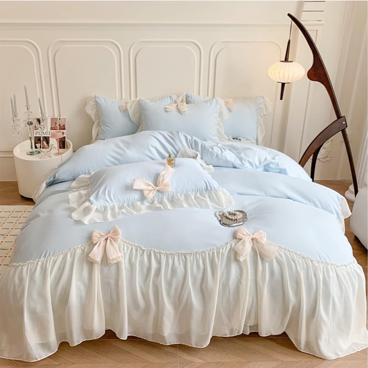 Omgoods - Chic Lace Dekbedovertrekset voor Meisjes, Blue Twin