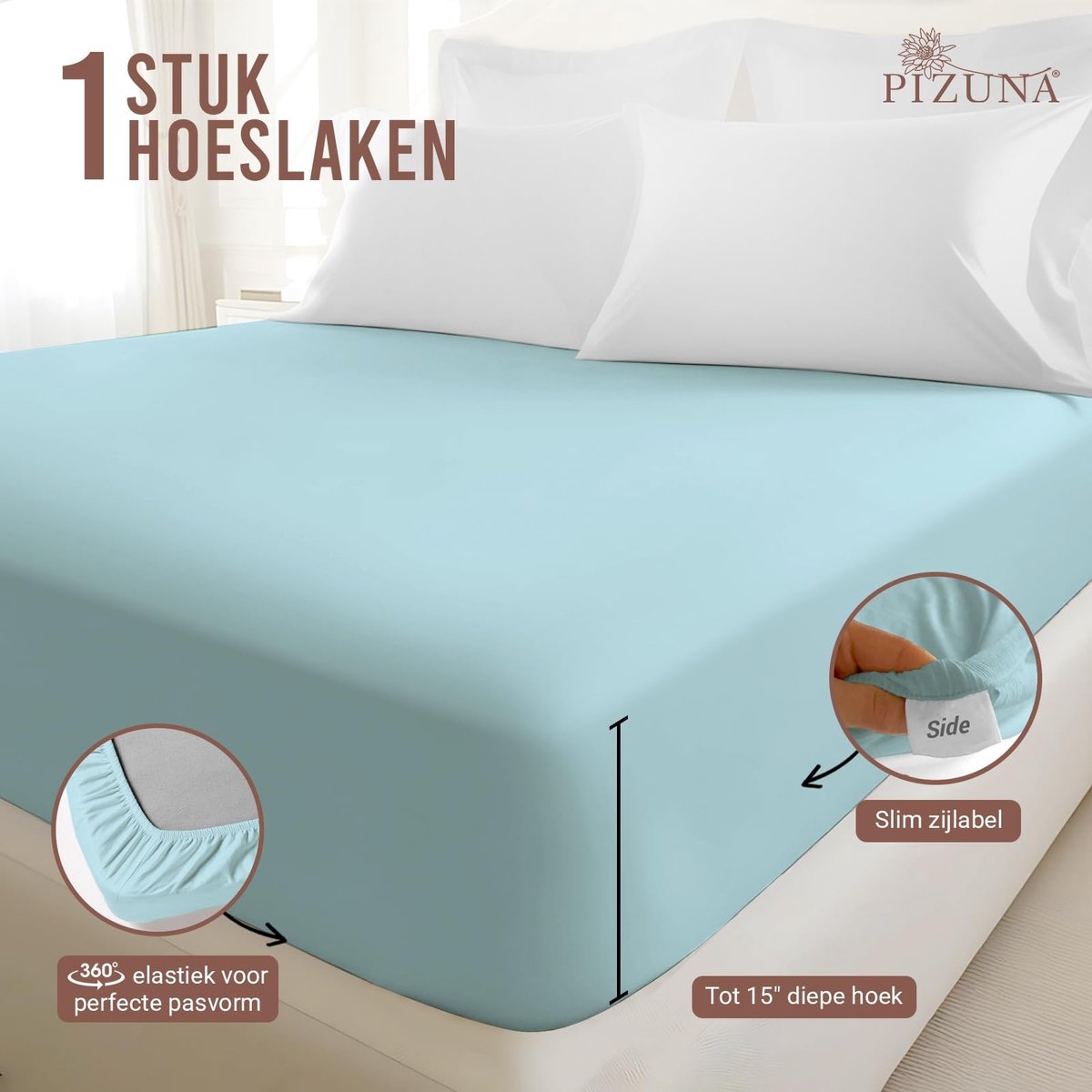 Omgoods - Fitted Sheet 160x200 cm - 100% Katoen, Babyblauw, Geschikt voor Matrassen tot 40 cm