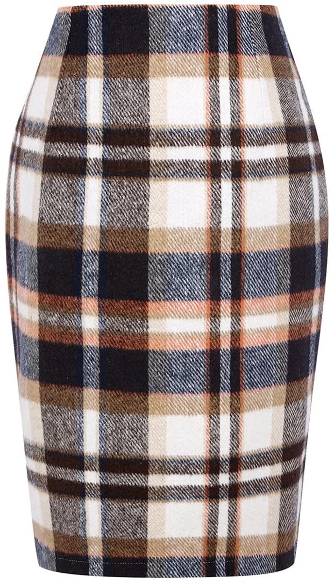 Omgoods - Dames Ruitenrok voor Herfst en Winter - Korte Pencilrok met Slit