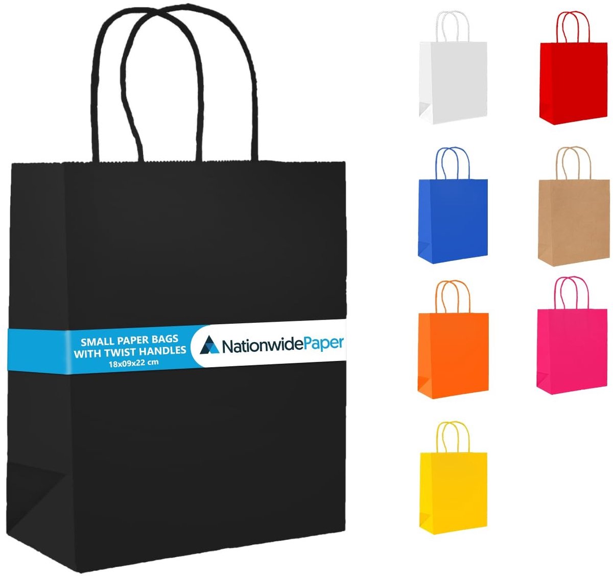 Omgoods - 100 Gekleurde Papieren Tassen met Draai Handvatten - 18x9x22cm