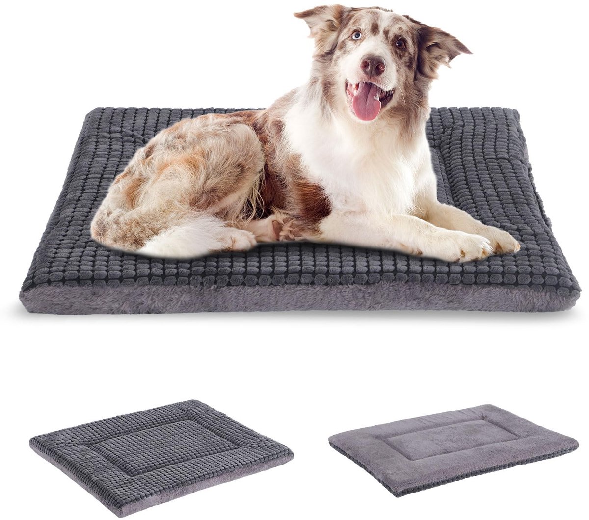 Omgoods - Omkeerbare Crate Kussen, Geheugen Schuim Bed, Zacht Warm Dierencushion voor Honden (91x58x4cm, Lichtgrijs)