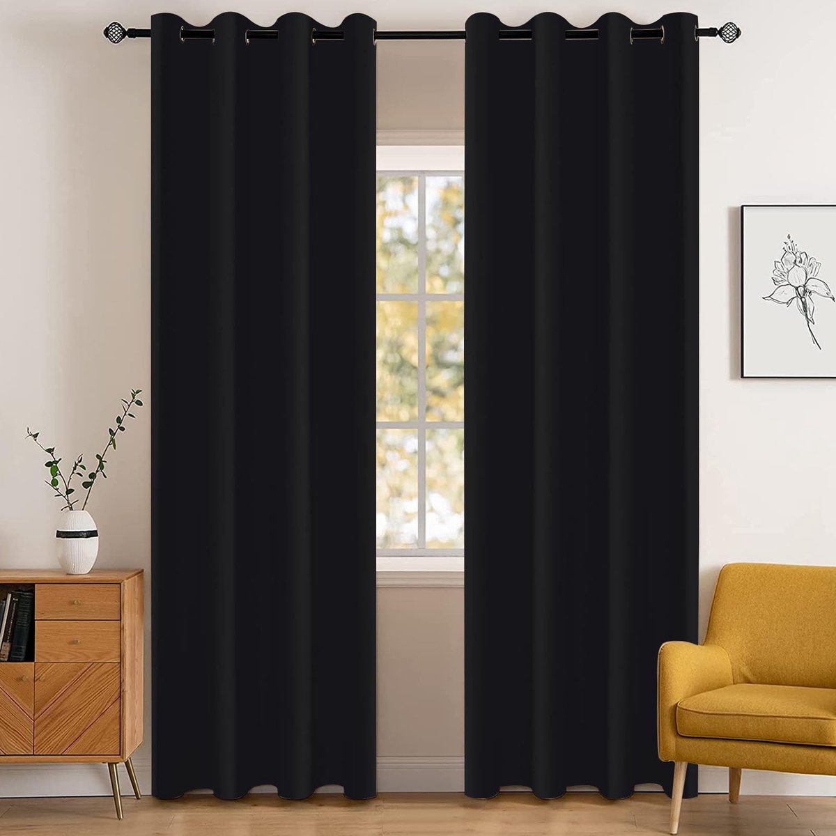 Omgoods - Waterproof Verduisteringsgordijnen - Set van 2 140x145 cm Zwart