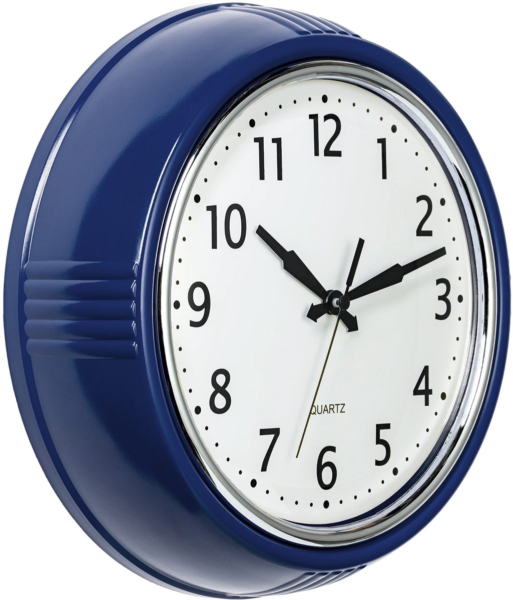 Omgoods - Retro Wandklok Blauw 24 cm - Stille Quartz Klok voor Keuken en Woonkamer