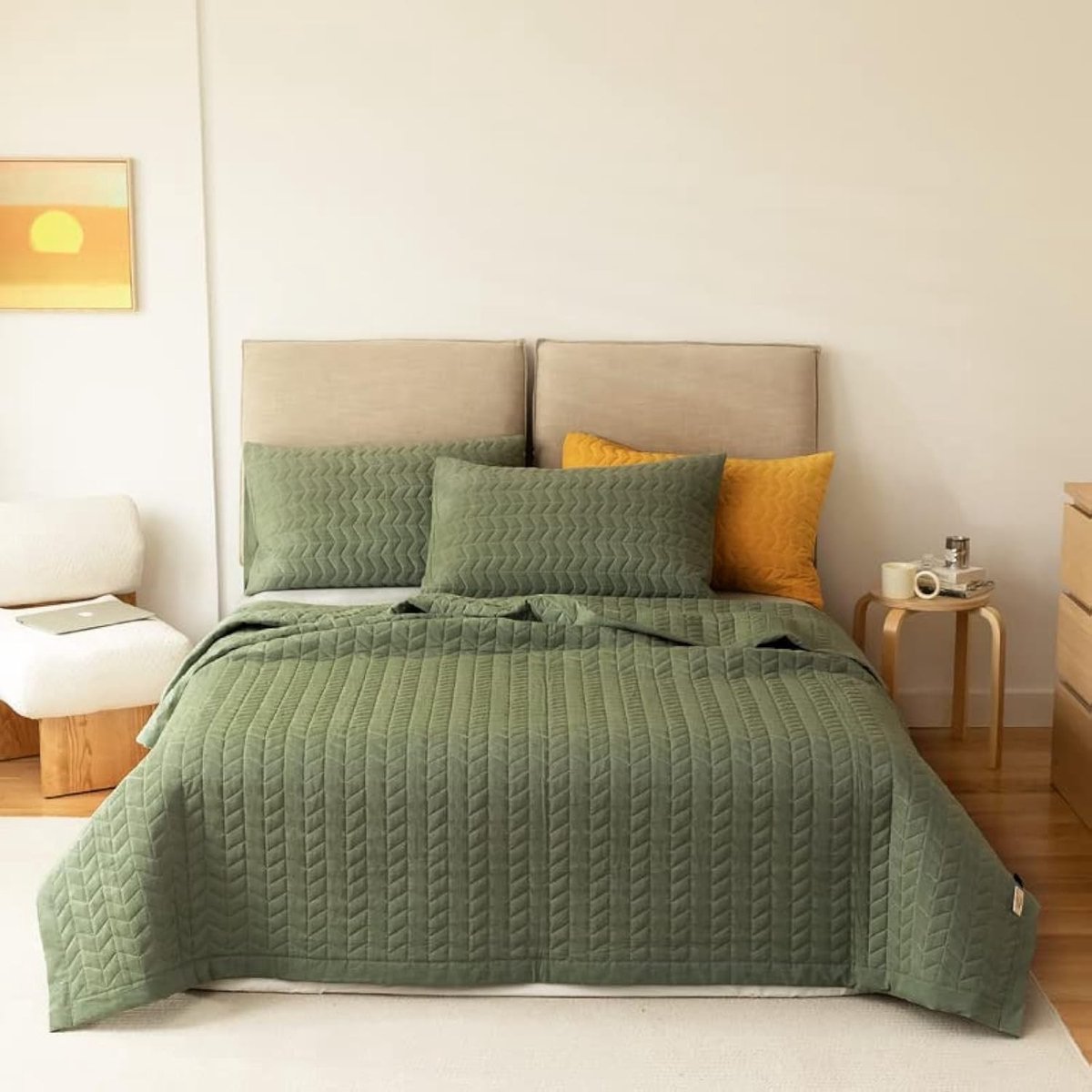 Omgoods - Dubbel Bed Laken Set Groen Zacht Microfiber Lichtgewicht Dekbedovertrek