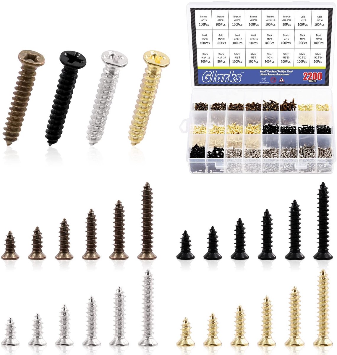 Omgoods - 2200 Stuks Zelftappende Schroeven Set - 5-16mm Assortiment voor Hout en Plafond
