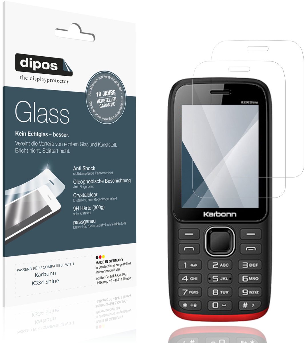 dipos – 2x Pantserfolie geschikt voor Karbonn K334 Shine | 9H Screenprotector