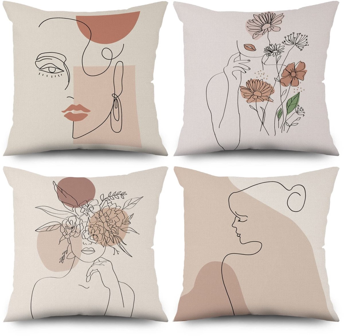 Omgoods - Set van 4 Boho Beige Kussenhoezen 40x40 cm met Abstract Design