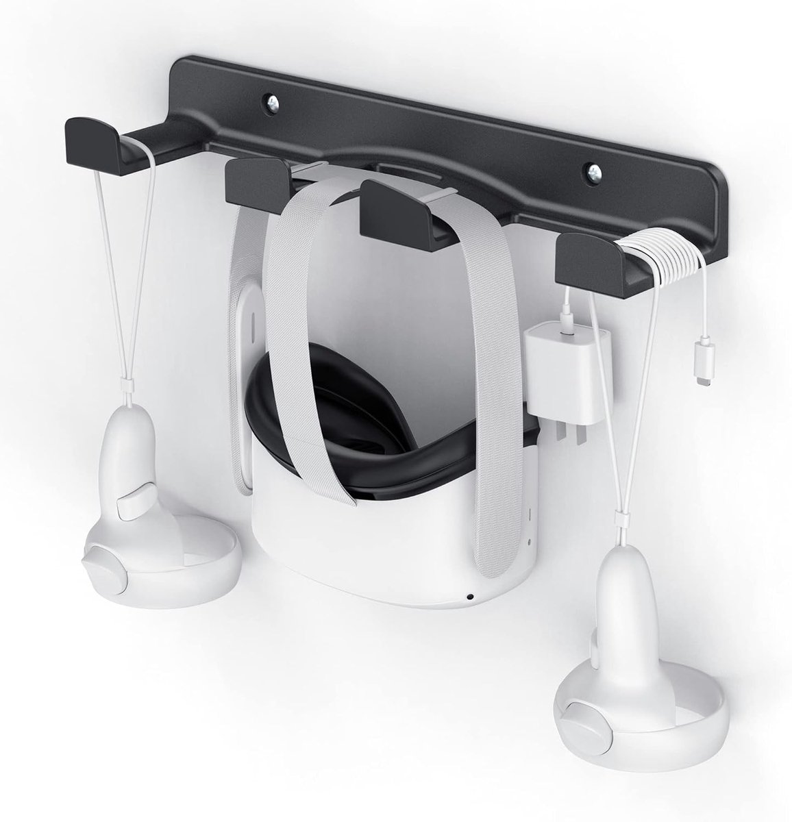 VR-muurbeugel voor Oculus Quest 2/Rift, Valve Index, HTC Vive, PSVR - Ruimtebesparende Headset & Controller Hanger met afgeronde hoeken (zwart)