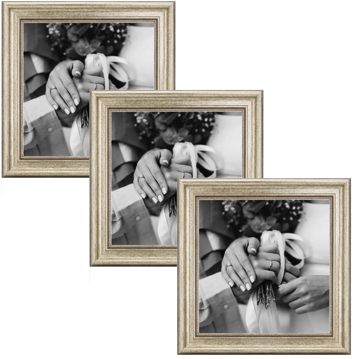 Omgoods - Set van 3 Fotolijsten 30 x 30 cm - Barok Vintage Look in Zilver