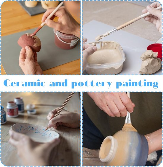 10 Stks Aardewerk Glazing Borstels Schilderen Geitenhaar Blending Borstel Mop Borstel voor Acryl Set Onderglazuur Penseel Zachte Varkenshaar Kunstenaar Gereedschap Aquarel Penseel voor Olie Acryl — afbeelding 3