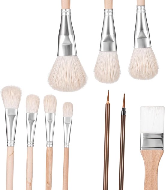 10 Stks Aardewerk Glazing Borstels Schilderen Geitenhaar Blending Borstel Mop Borstel voor Acryl Set Onderglazuur Penseel Zachte Varkenshaar Kunstenaar Gereedschap Aquarel Penseel voor Olie Acryl — afbeelding 5