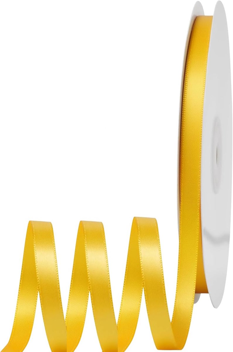 Goudgeel 6mm Breed Cadeauband Satijn, 91m Goudgele Dikke Linten Decoratielint Zijdeband Cadeauverpakking Stofband Cadeaulinten voor Decoreren Knutselen Jurk Bruiloft