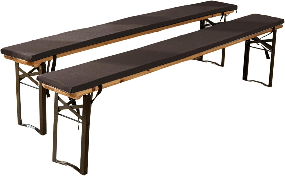 Outdoor bankkussens voor bierbank, gestoffeerd, antislip, voor tuinmeubelen, waterafstotend, met gesp, 220 x 25 x 3 cm (donkerbruin, 2 stuks)