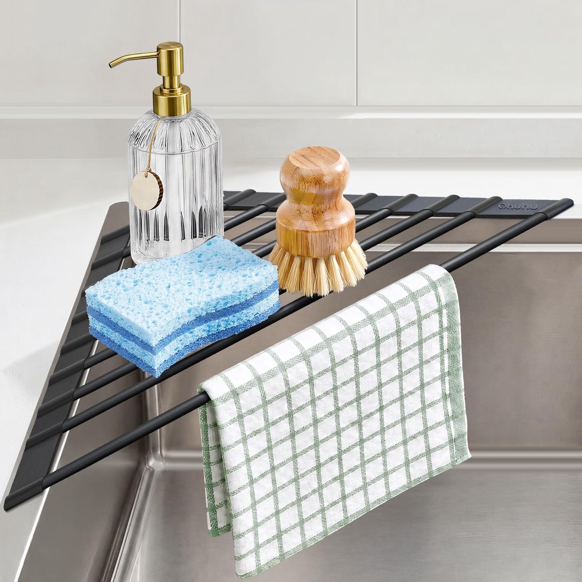 Omgoods - Hoekafvoer Caddy voor Keuken met Antislip en Roestvrij Staal
