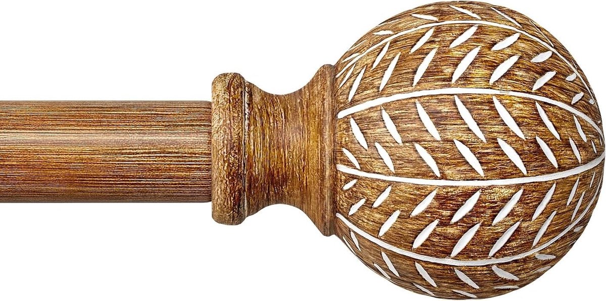 Omgoods - Uitbreidbare Gordijnroede 80-148cm - Houten Look Boho Stijl met Decoratieve Blad Eindstukken