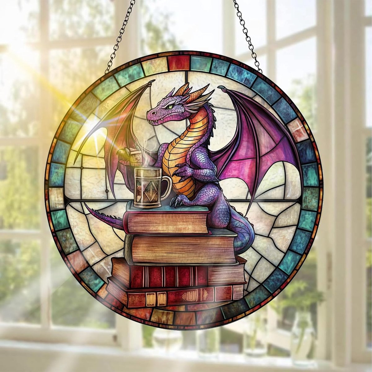 Glas-in-Lood Raamdecoratie, Ideaal Om Het Raam Mee Te Versieren Boeken - Handgemaakte Raamdecoratie Voor Tuin, Raam, Binnen En Buiten, Kerstfeest, 20 X 20 cm