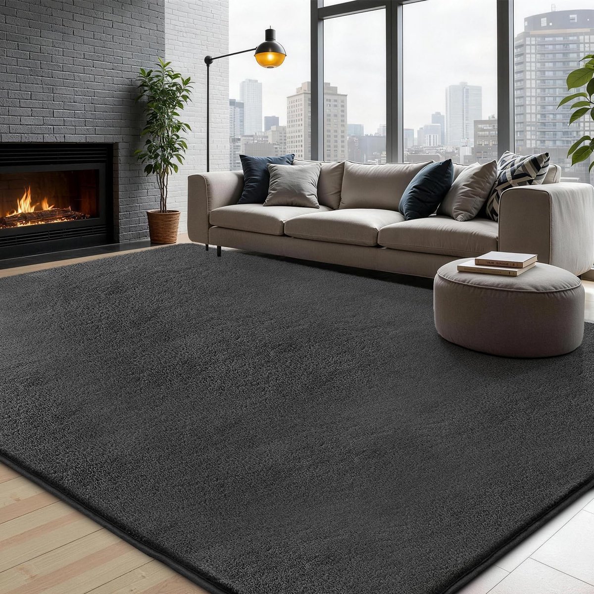 Omgoods - Wasbaar Zacht Grijs Tapijt 140 x 200 cm - Fluffy en Antislip voor Woonkamer en Slaapkamer