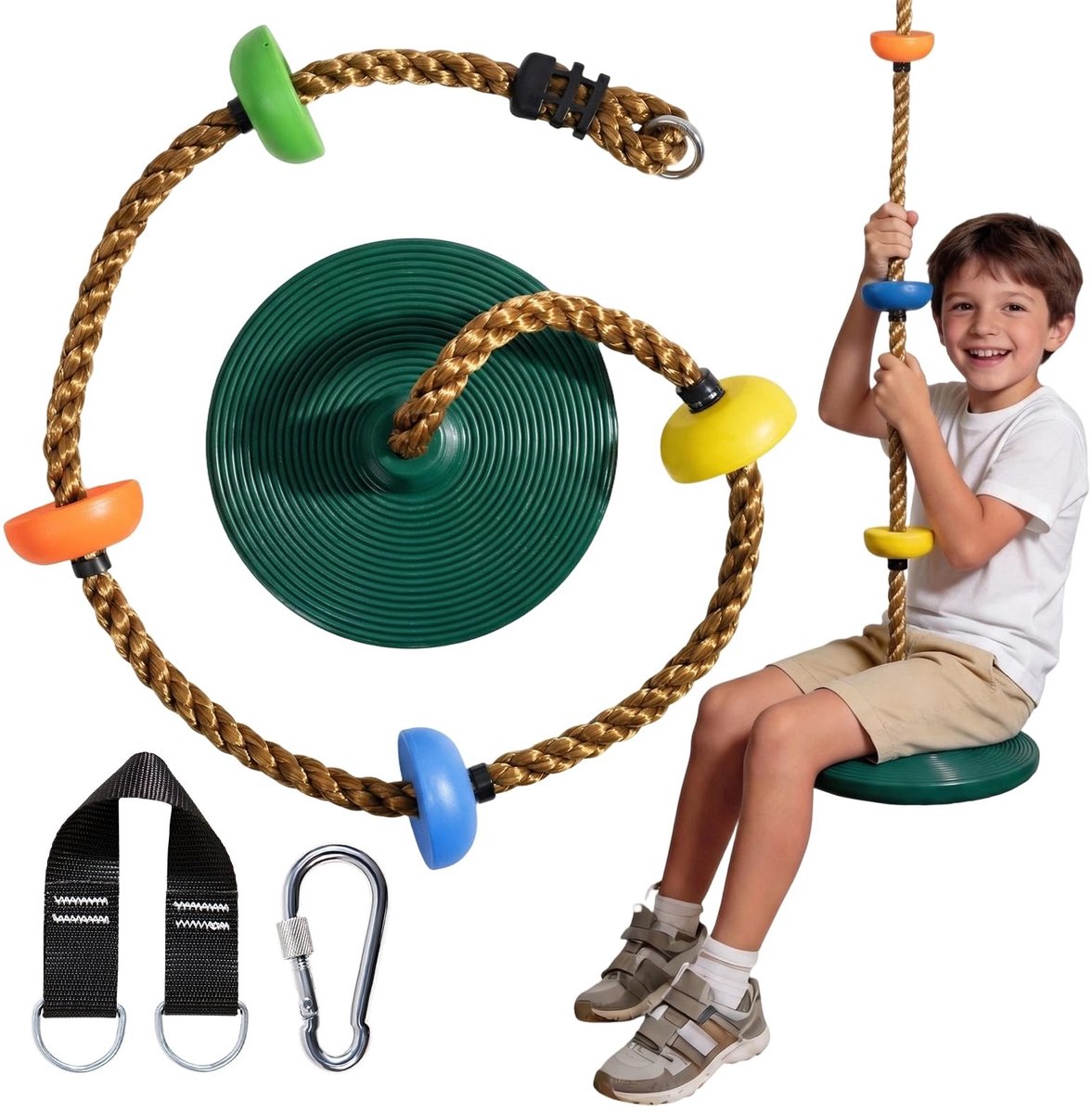 Omgoods- Klimtouw schommel outdoor - Klimtouw - Veiligheidssluitingen - Rompspierontwikkeling - Evenwicht en coördinatie - Hoogwaardige materialen