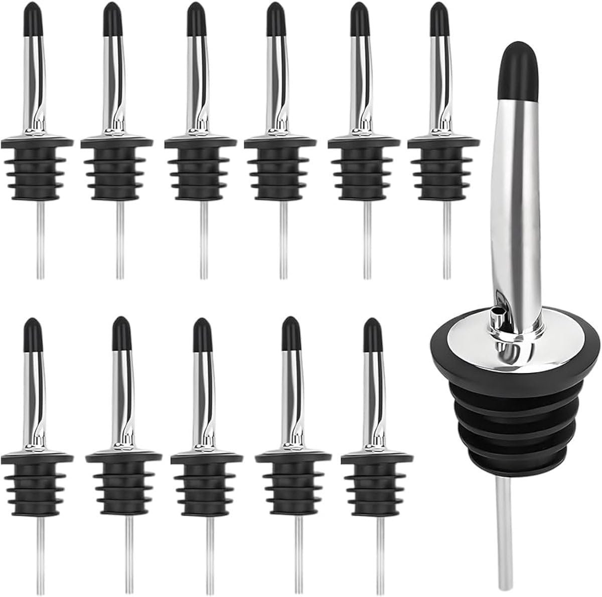 12x Schenktuit - Schenkdop voor op fles - Flesstop met schenker - Wijn / olie schenker - Pour spout - RVS - Druppelvrij doseren - Met dopjes - Keuken / bar accessoires - Jonyx