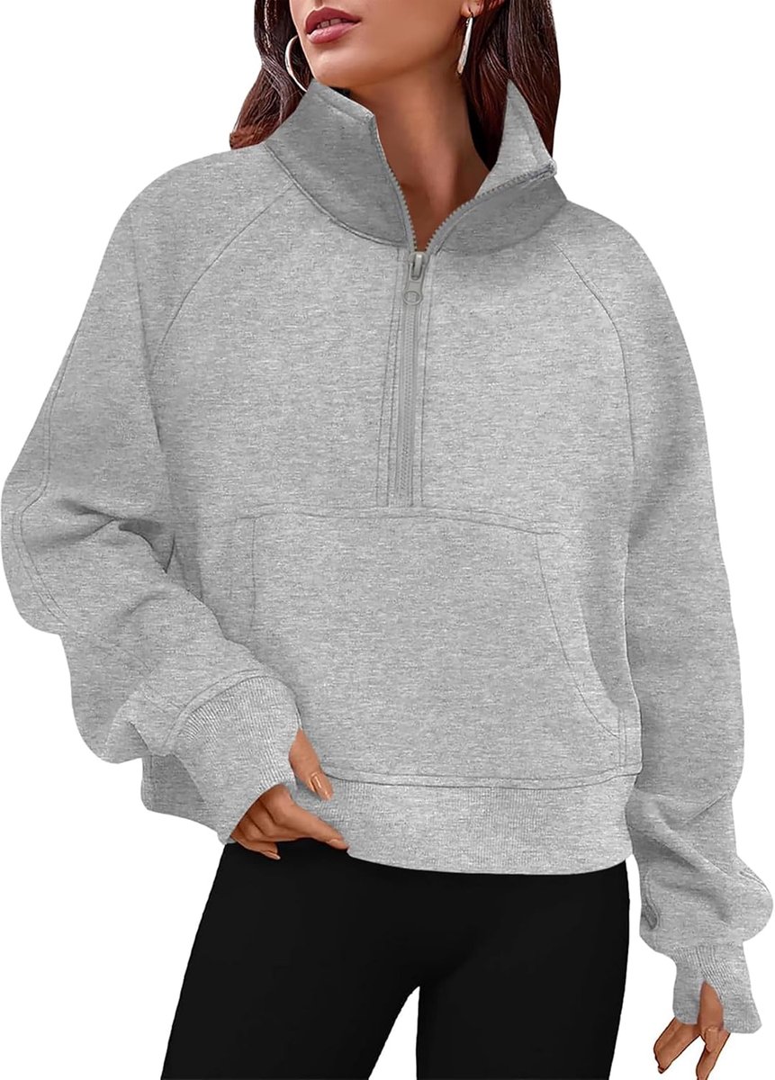 Damestrui, sweatshirt, kasack sweatjack met fleece binnenvoering, ritssluiting, hoodie, rolkraagpullover, bovenstuk