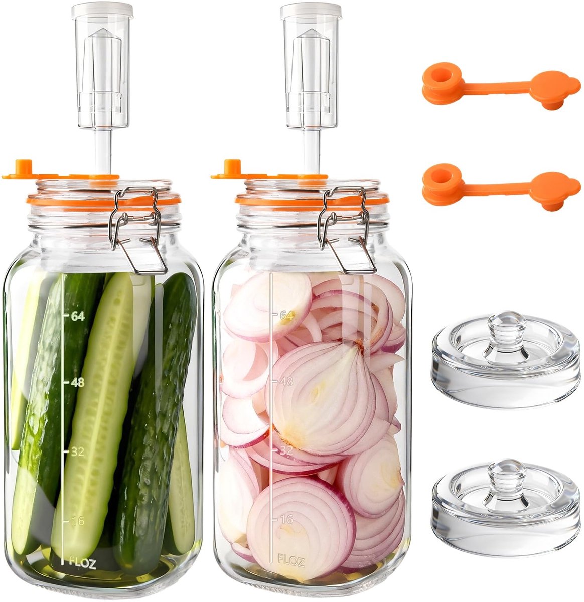 Omgoods- Fermentatiepot 2 l - Starterset - Gistingsventiel - Glasgewicht - BPA-vrij Glas - Set van 2 - Inmaakpot