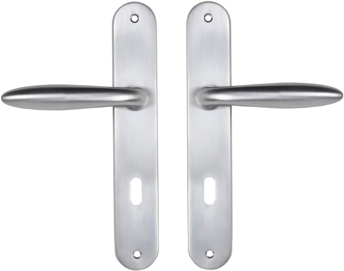 984050 Zamak handgrepen set op plaat voor slaapkamer, binnendeur, kleur: zilver